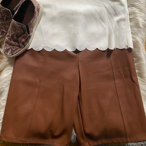 Tan Anthropologie Pleather Wide Legged Shorts